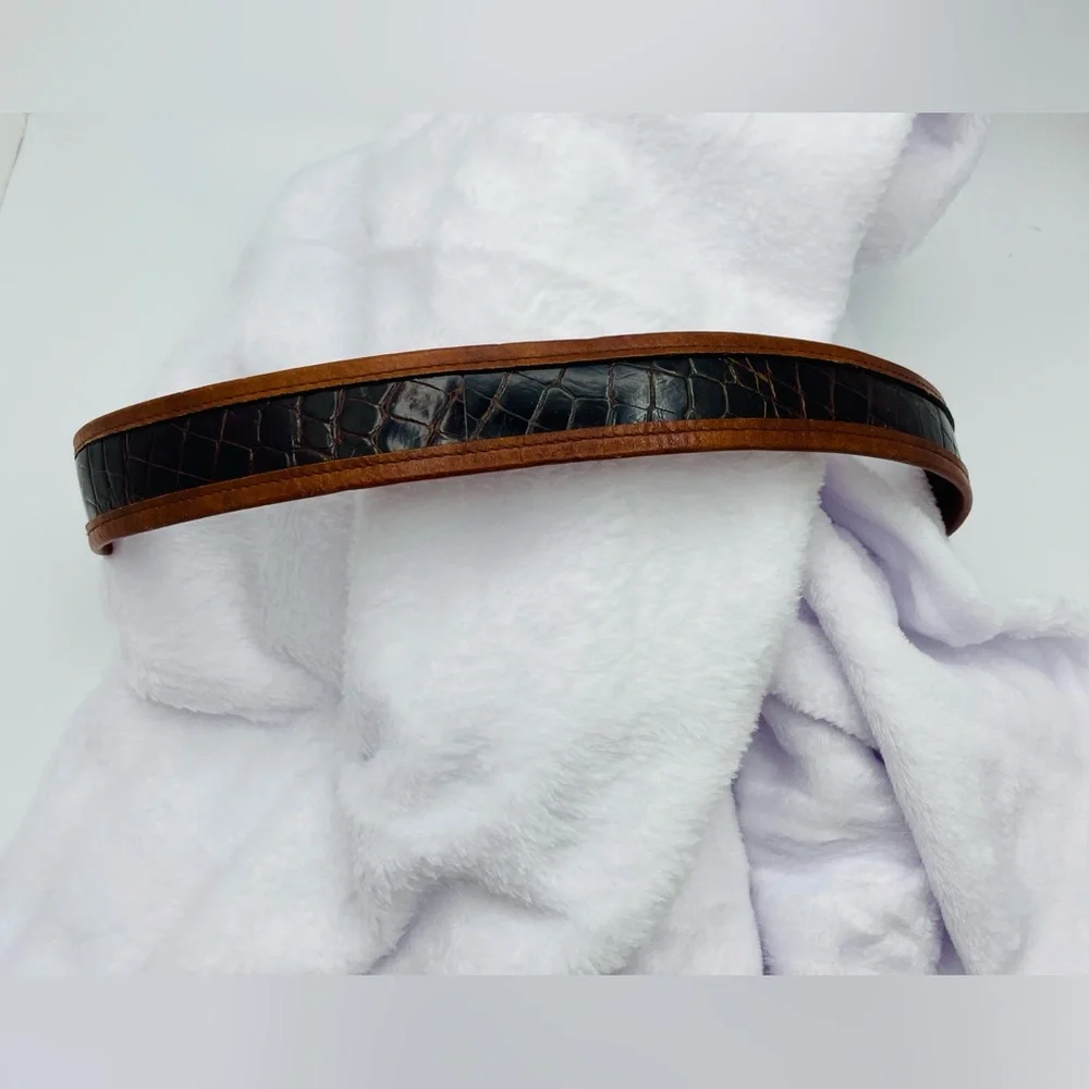 Vintage Crocodile or Alligator Inlay Leather Belt